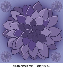 Purple succulents. Vector image of succulents. Background with a gradient. Vector drawing. Abstraction and minimalism. There are layers: background, small flowers, fill, outline and highlights