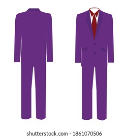 Purple suit with red tie on white