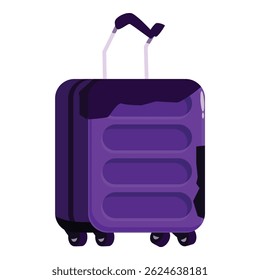 Mala roxa com problemas de viagem, destacando o conceito de bagagem danificada