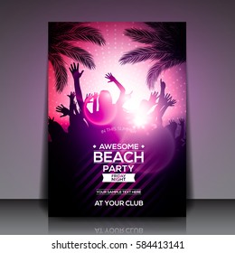 Purple Summer Beach Party Flyer Template - Vector Design