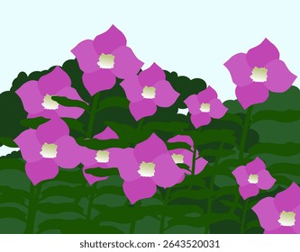Purple summer flowers among the grass in flat design style. Bright color palette. EPS 10.