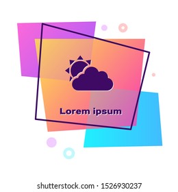 Purple Sun and cloud weather icon isolated on white background. Color rectangle button. Vector Illustration