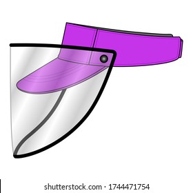 Purple Sun Visor Cap Vector With Plastic Transparent Face Shield For Template.