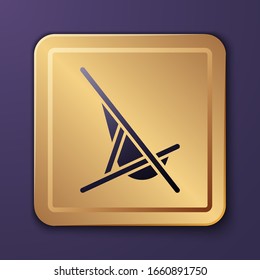 Purple Sunbed icon isolated on purple background. Gold square button. Vector Illustration