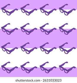 Purple Sunglasses Seamless Pattern. Cartoon summer accessory on minimal striped background.

