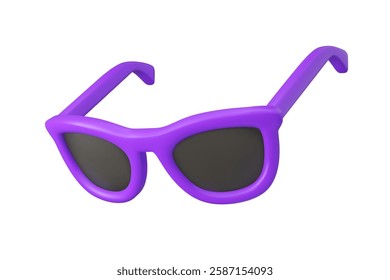 Purple sunglasses vector 3d icon. Cartoon sun glasses in plastic style, isolated on white background. Summer vacation fashion concept