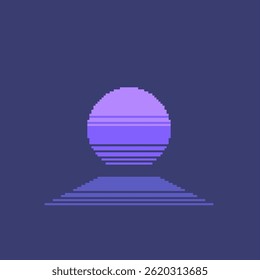 Purple Sunset Dusk with Reflections, Pixel Art Style Illustration
