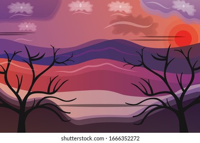 Purple Sunset on the Beach Wallpaper, vector ilustraction