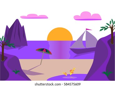 Purple sunset on the sea
