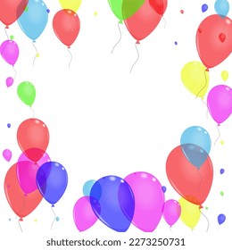 Purple Surprise Background White Vector. Ballon Glossy Border. Blue Holiday. Red Confetti. Air Ceremony Set.