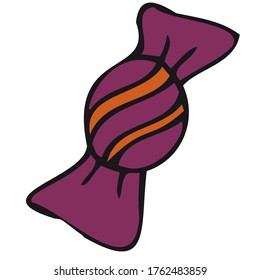 caramelos morados, elemento de doodle vectorial para la celebración de halloween, ilustración de color