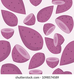 Purple sweet potato seamless pattern, flat design for use as wallpaper, wrapping paper, background or backdrop