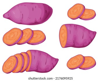 Purple sweet potato set. Okinawa yam sweet potato. Healthy food concept.