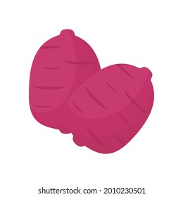 Purple sweet potato simple illustration on white background. Vector of fresh tubers or vegetable simple concept, minimal design for icon, logo, symbol, potato, snack