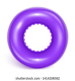 Purple swimming circle. Inflatable rubber toy for child safety. Realistic summer illustration. Lifebuoy. View from above. Isolated on white background Vector illustration