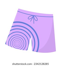 Purple swimming trunks for men or boys vector illustration. Cartoon drawing of purple shorts for beach holiday isolated on white background. Swimwear, fashion, summer, vacation concept