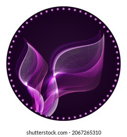 Purple swirl swoosh icon.  Decorative glowing floral design for company sign.  Vector illustration