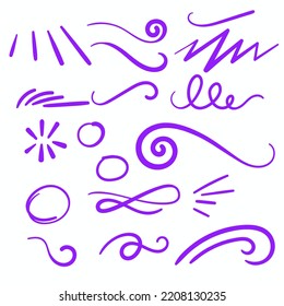 Purple Swirls Swoosh Vector Hand Drawn Highlighter Accent Line Work