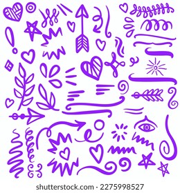 Purple Swirls Swoosh Vector Hand Drawn Highlighter Accent Line Work