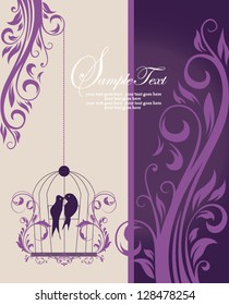 purple swirly invitation card with cage