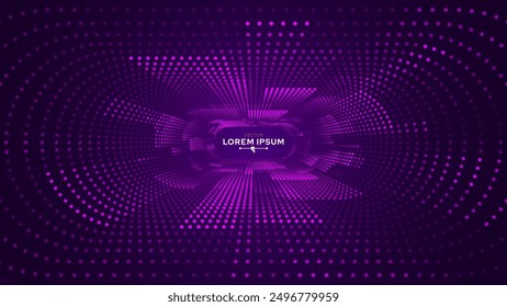 Purple Synthwave Grid Tunnel. Grid Frame Retrowave Party Flyer Background. Round Tunnel Mesh Backdrop. Abstract Digital Background. Vintage Computer Virtual Reality VR Tunnel Tech Vector Illustration.