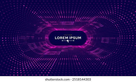 Purple Synthwave Grid Tunnel. Grid Frame Retrowave Party Flyer Background. Round Tunnel Mesh Backdrop. Abstract Digital Background. Vintage Computer Virtual Reality VR Tunnel Tech Vector Illustration.