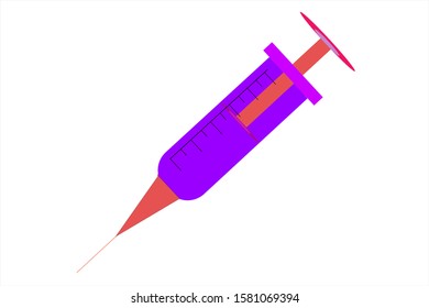 Purple syringe and white background