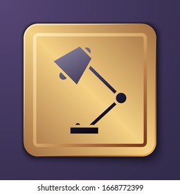 Purple Table lamp icon isolated on purple background. Gold square button. Vector Illustration