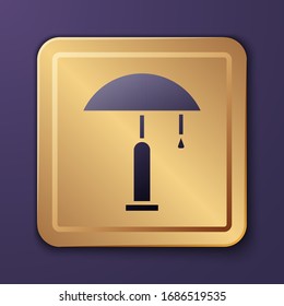 Purple Table lamp icon isolated on purple background. Gold square button. Vector Illustration