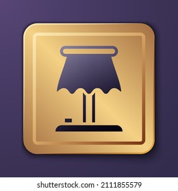 Purple Table lamp icon isolated on purple background. Gold square button. Vector