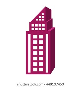 purple tall building with white windows over isolated background, construction city concept,vector illustration