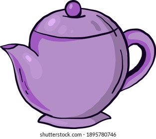 Purple tea pot ,illustration, vector on white background