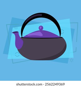 Purple teapot illustration. Kettle, tea, boiling pot. Kitchenware concept. Vector illustration can be used for topics like drinks, household equipment, kitchen