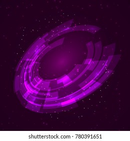 Purple technology abstract circle background. UFO cosmic vector illustration. Easy to edit design template for your business projects. 