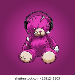 Purple teddy bear zombie illustration