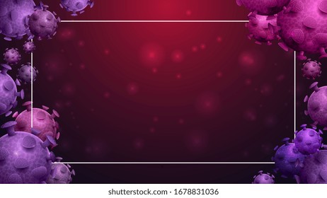 Purple template with coronavirus molecules and a white border. Coronavirus 2019-nCoV. Coronavirus outbreak and coronaviruses influenza background.