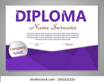 Purple template diploma or certificate. Elegant background. Vector illustration.