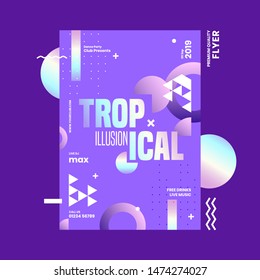 Purple template or flyer design with abstract elements for Tropical Illusion.