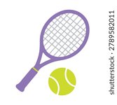 Purple Tennis Racket With Bright Green Tennis Ball Vector
