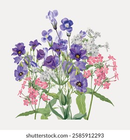 Purple Texas bluebell flower element, vintage vector element. 