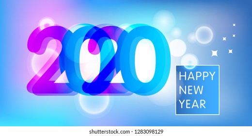 Purple text 2020 on abstract background for Happy New Year celebration greeting card design.