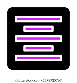 Purple text alignment icon in a black rectangle shape