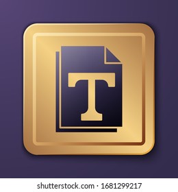 Purple Text file document icon isolated on purple background. Gold square button. Vector Illustration