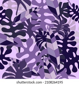 Purple theme jungle leaves seamless pattern