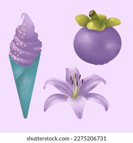 Ilustración vectorial de pegatinas de tema púrpura
