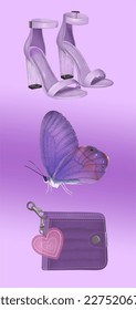 Ilustración vectorial de pegatinas de tema púrpura