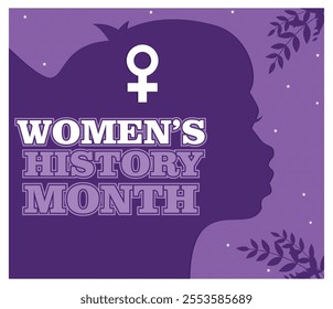 Purple themed, celebrating Women History Month with a feminine silhouette and Venus symbol. Perfect for commemorative events, awareness campaigns, and advocacy for women rights and empowerment. 