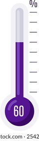 Termómetro púrpura que muestra el sesenta por ciento, temperatura de medición, ícono de Clima, adecuado para diversas aplicaciones relacionadas con la temperatura, la medida y la información de Clima