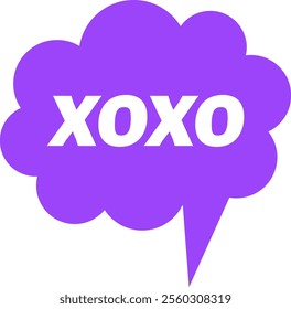 Purple thought bubble showing xoxo hugs and kisses symbol, representing love, affection, and care, perfect for Valentine s Day, anniversaries, or any occasion expressing heartfelt emotions