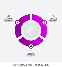 Purple three element diagram, infographic template - vector illustration	
